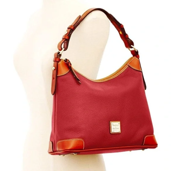Dooney & Bourke Red Leather Shoulder Bag with Tan Trim - Picture 3 of 12